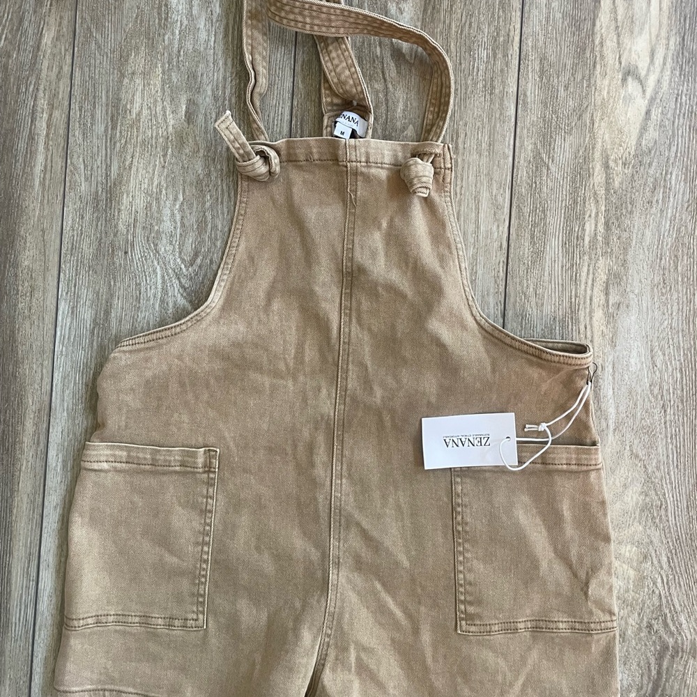 Zenana Tan Canvas Overall Jumper